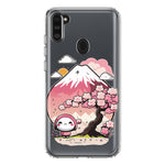 Samsung Galaxy A11 Kawaii Manga Pink Cherry Blossom Fuji Mountain Mochi Girl Hybrid Protective Phone Case Cover