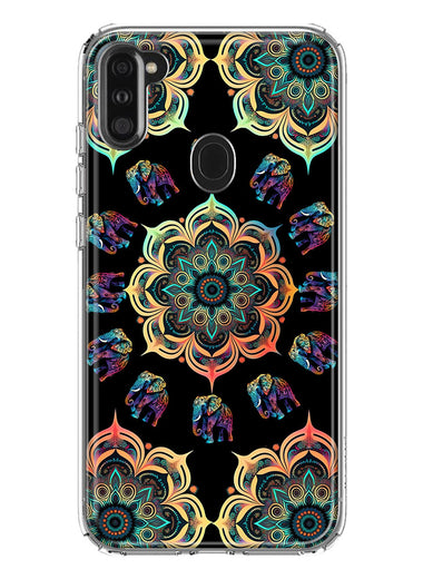 Samsung Galaxy A11 Mandala Geometry Abstract Elephant Pattern Hybrid Protective Phone Case Cover