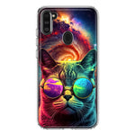 Samsung Galaxy A11 Neon Rainbow Galaxy Cat Hybrid Protective Phone Case Cover