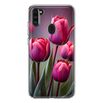 Samsung Galaxy A11 Pink Tulip Flowers Floral Hybrid Protective Phone Case Cover