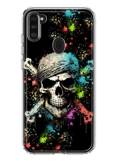 Samsung Galaxy A11 Fantasy Paint Splash Pirate Skull Hybrid Protective Phone Case Cover