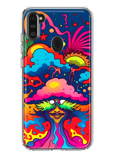 Samsung Galaxy A11 Neon Rainbow Psychedelic Trippy Hippie Bomb Star Dream Hybrid Protective Phone Case Cover