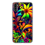 Samsung Galaxy A11 Neon Rainbow Psychedelic Trippy Hippie Daisy Flowers Hybrid Protective Phone Case Cover