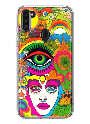 Samsung Galaxy A11 Neon Rainbow Psychedelic Trippy Hippie DaydreamHybrid Protective Phone Case Cover