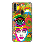 Samsung Galaxy A11 Neon Rainbow Psychedelic Trippy Hippie DaydreamHybrid Protective Phone Case Cover