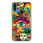 Samsung Galaxy A11 Neon Rainbow Psychedelic Trippy Hippie Multiple Eyes Hybrid Protective Phone Case Cover