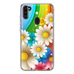 Samsung Galaxy A11 Colorful Rainbow Daisies Blue Pink White Green Double Layer Phone Case Cover