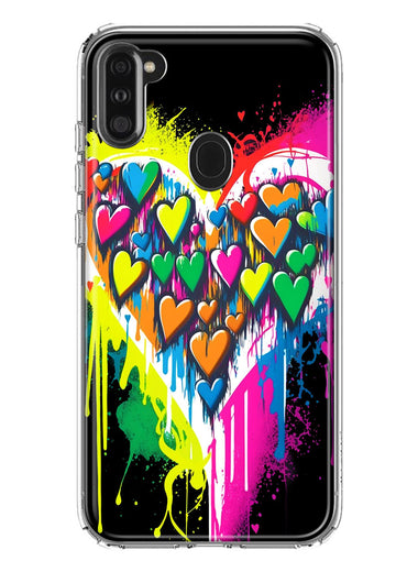 Samsung Galaxy A11 Colorful Rainbow Hearts Love Graffiti Painting Hybrid Protective Phone Case Cover