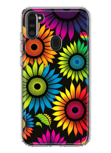 Samsung Galaxy A11 Neon Rainbow Glow Sunflowers Colorful Floral Pink Purple Double Layer Phone Case Cover