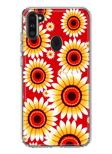 Samsung Galaxy A11 Yellow Sunflowers Polkadot on Red Double Layer Phone Case Cover