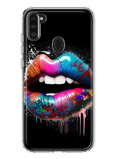 Samsung Galaxy A11 Colorful Lip Graffiti Painting Art Hybrid Protective Phone Case Cover