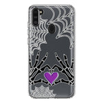 Samsung Galaxy A11 Halloween Skeleton Heart Hands Spooky Spider Web Hybrid Protective Phone Case Cover