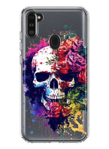 Samsung Galaxy A11 Fantasy Skull Red Purple Roses Hybrid Protective Phone Case Cover