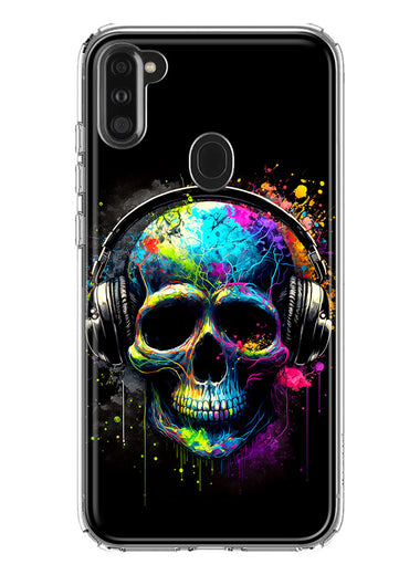 Samsung Galaxy A11 Fantasy Skull Headphone Colorful Pop Art Hybrid Protective Phone Case Cover
