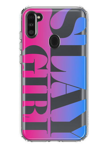 Samsung Galaxy A11 Pink Blue Clear Funny Text Quote Slay Girl Hybrid Protective Phone Case Cover
