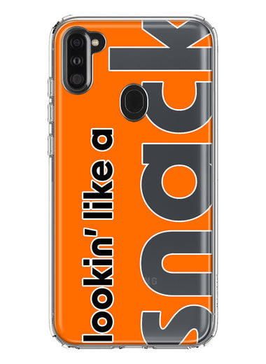 Samsung Galaxy A11 Orange Clear Funny Text Quote Snack Hybrid Protective Phone Case Cover