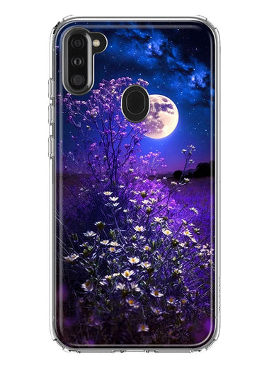 Samsung Galaxy A11 Spring Moon Night Lavender Flowers Floral Hybrid Protective Phone Case Cover