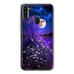 Samsung Galaxy A11 Spring Moon Night Lavender Flowers Floral Hybrid Protective Phone Case Cover