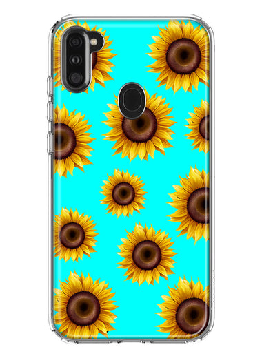 Samsung Galaxy A11 Yellow Sunflowers Polkadot on Turquoise Teal Double Layer Phone Case Cover