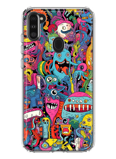 Samsung Galaxy A11 Psychedelic Trippy Happy Aliens Characters Hybrid Protective Phone Case Cover