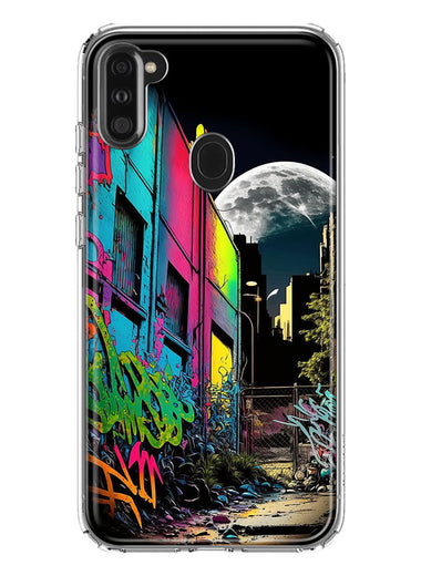 Samsung Galaxy A11 Urban City Full Moon Graffiti Painting Art Hybrid Protective Phone Case Cover