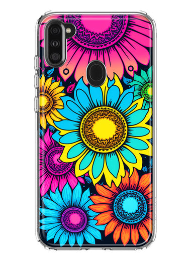 Samsung Galaxy A11 Vintage Colorful Abstract Sunflowers Floral Double Layer Phone Case Cover