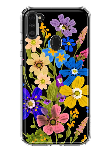 Samsung Galaxy A11 Blue Yellow Vintage Spring Wild Flowers Floral Hybrid Protective Phone Case Cover