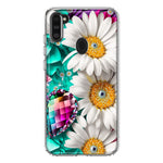 Samsung Galaxy A11 Colorful Crystal White Daisies Rainbow Gems Teal Double Layer Phone Case Cover
