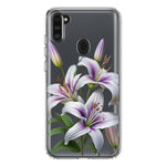 Samsung Galaxy A11 White Lavender Lily Purple Flowers Floral Hybrid Protective Phone Case Cover