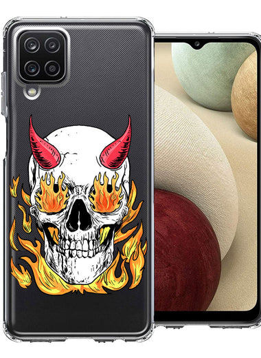 Samsung Galaxy A12 Flamming Devil Skull Design Double Layer Phone Case Cover