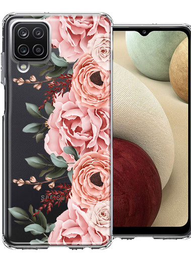 For Samsung Galaxy A12 Blush Pink Peach Spring Flowers Peony Rose Phone Case Cover
