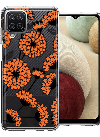 Samsung Galaxy A12 Orange Chrysanthemum Flowers Design Double Layer Phone Case Cover