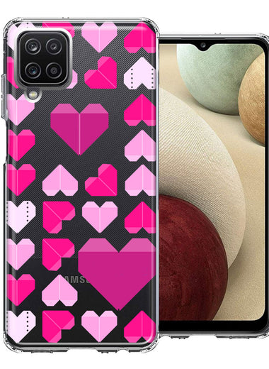 Samsung Galaxy A12 Pink Purple Origami Valentine's Day Polkadot Hearts Design Double Layer Phone Case Cover