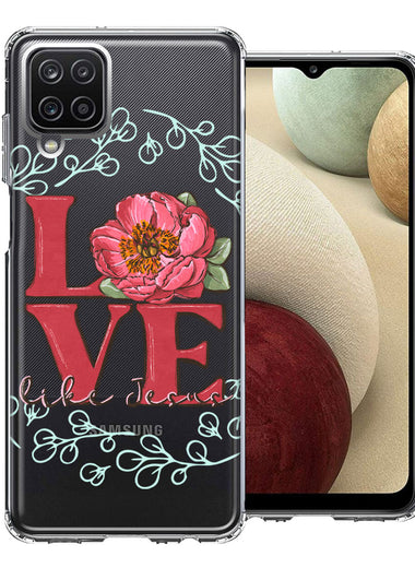 Samsung Galaxy A12 Love Like Jesus Flower Text Christian Double Layer Phone Case Cover
