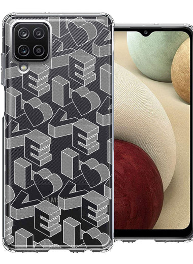 Samsung Galaxy A12 3D Love Letters Hearts Valentine's Day Double Layer Phone Case Cover
