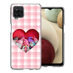 Samsung Galaxy A12 Valentine's Day Garden Gnomes Heart Love Pink Plaid Double Layer Phone Case Cover