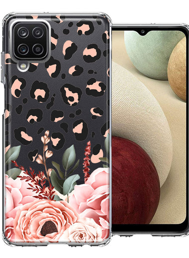 For Samsung Galaxy A12 Classy Blush Peach Peony Rose Flowers Leopard Phone Case Cover