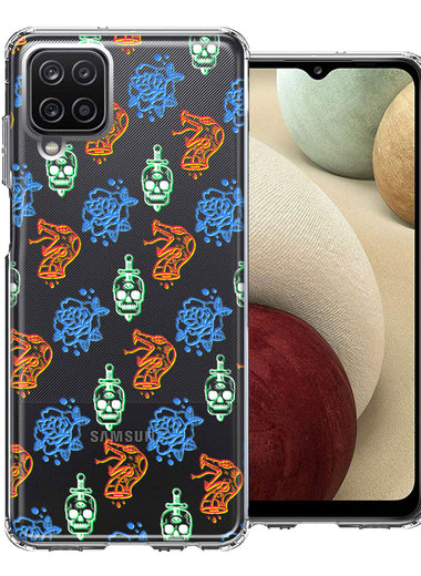 Samsung Galaxy A12 Snakes Skulls Roses Design Double Layer Phone Case Cover