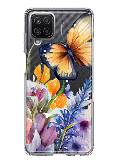 Samsung Galaxy A22 5G Spring Summer Flowers Butterfly Purple Blue Lilac Floral Hybrid Protective Phone Case Cover
