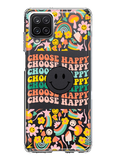 Samsung Galaxy A12 Choose Happy Smiley Face Retro Vintage Groovy 70s Style Hybrid Protective Phone Case Cover