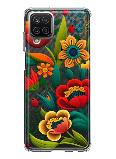 Samsung Galaxy A22 5G Colorful Red Orange Folk Style Floral Vibrant Spring Flowers Hybrid Protective Phone Case Cover