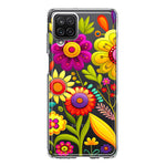 Samsung Galaxy A12 Colorful Yellow Pink Folk Style Floral Vibrant Spring Flowers Hybrid Protective Phone Case Cover