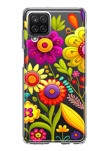 Samsung Galaxy A22 5G Colorful Yellow Pink Folk Style Floral Vibrant Spring Flowers Hybrid Protective Phone Case Cover