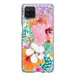 Samsung Galaxy A12 Hawaiian Vibes Hibiscus Flowers Monstera Vacation Summer Hybrid Protective Phone Case Cover