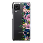 Samsung Galaxy A22 5G Navy Blue Summer Watercolor Floral Classic Purple Flowers Hybrid Protective Phone Case Cover