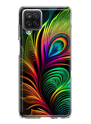 Samsung Galaxy A22 5G Neon Rainbow Glow Peacock Feather Hybrid Protective Phone Case Cover