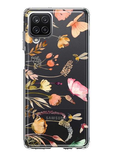 Samsung Galaxy A22 5G Peach Meadow Wildflowers Butterflies Bees Watercolor Floral Hybrid Protective Phone Case Cover