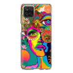 Samsung Galaxy A12 Neon Rainbow Psychedelic Hippie One Eye Pop Art Hybrid Protective Phone Case Cover