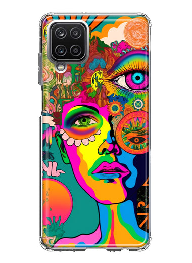 Samsung Galaxy A22 5G Neon Rainbow Psychedelic Hippie One Eye Pop Art Hybrid Protective Phone Case Cover