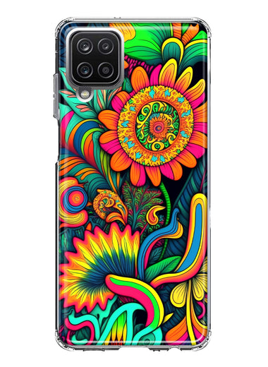 Samsung Galaxy A22 5G Neon Rainbow Psychedelic Indie Hippie Sunflowers Hybrid Protective Phone Case Cover